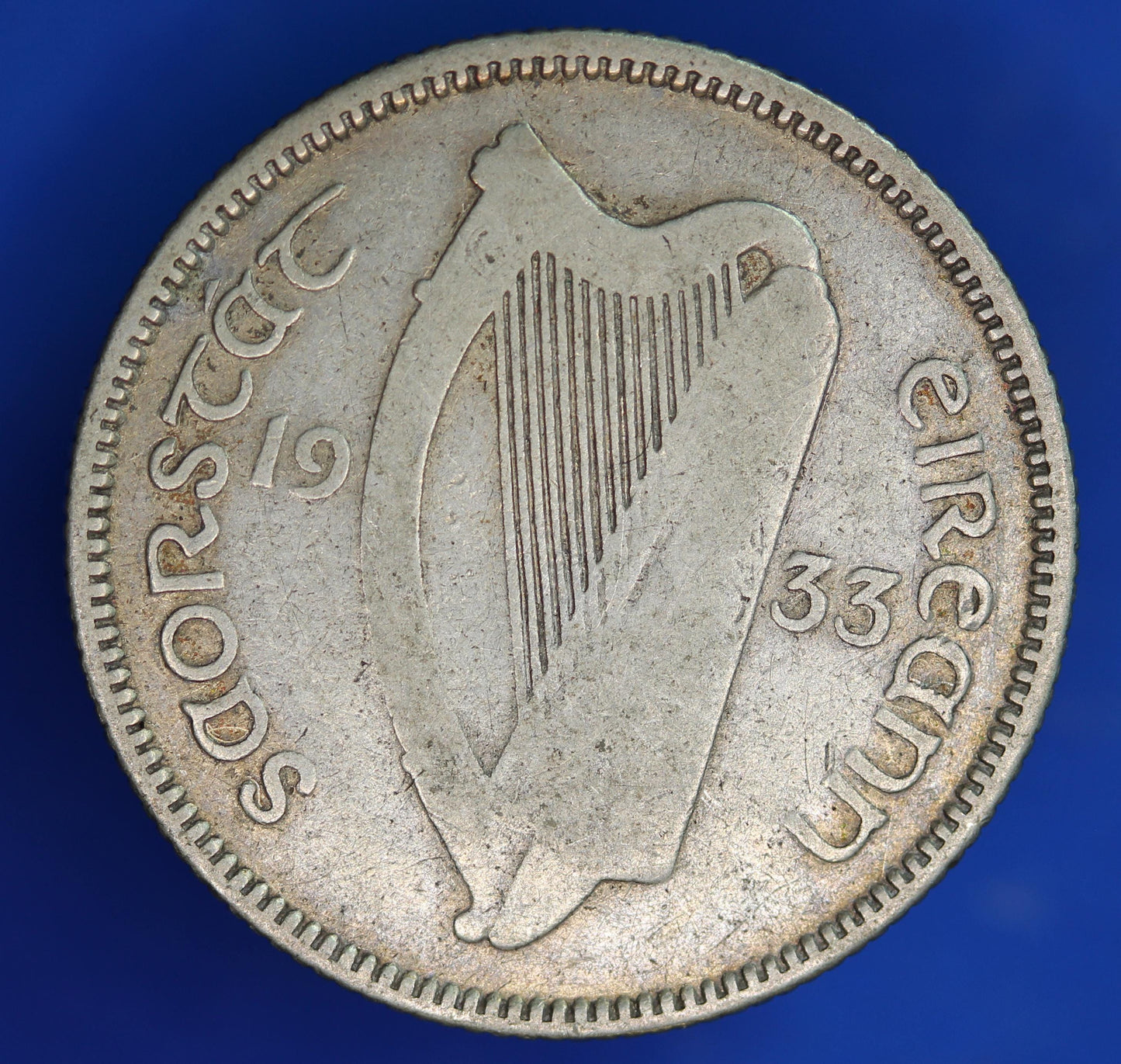 GENUINE 1933 Irish shilling Ireland EIRE coin, 75% silver, Bull Coin [07/26 35236]
