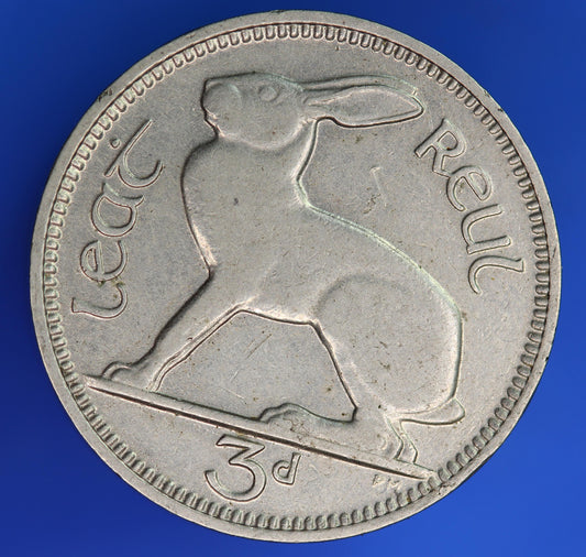GENUINE 1934 Irish Threepences Ireland EIRE, Hare coin [07/26 35309]