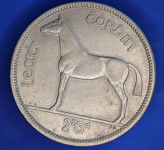 GENUINE 1966 Irish Half Crown 2/6 Ireland EIRE coin, Hunter Horse [07/26 35250]