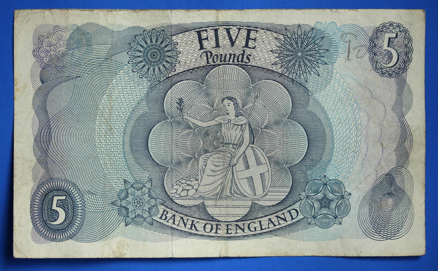 1963 Bank of England Five 5 pounds, Hollom Prefix B40; banknote  [07/26 35480]