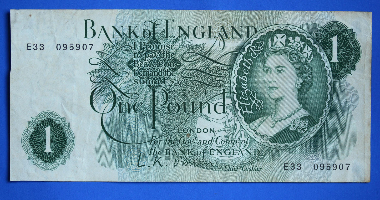 1960 Bank of England One pound, O'Brien "E33" banknote  [07/26 35505]