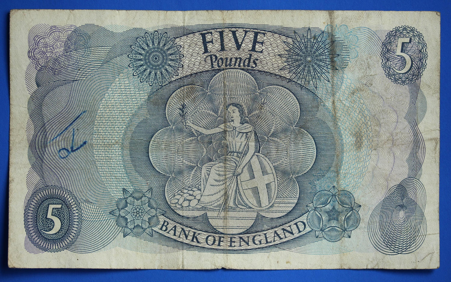 1963 Bank of England Five 5 pounds, Hollom Prefix D80 banknote  [07/26 35478]