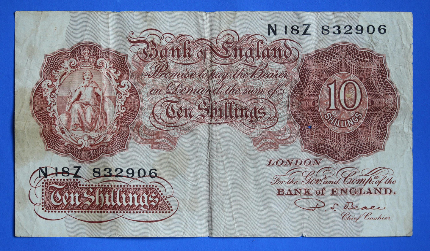 1950 Bank of England  10 shillings Beale Prefix "N18Z" banknote, Elizabeth II            [07/26 35500]