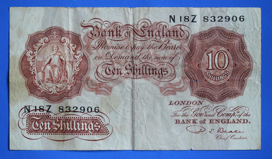 1950 Bank of England  10 shillings Beale Prefix "N18Z" banknote, Elizabeth II            [07/26 35500]