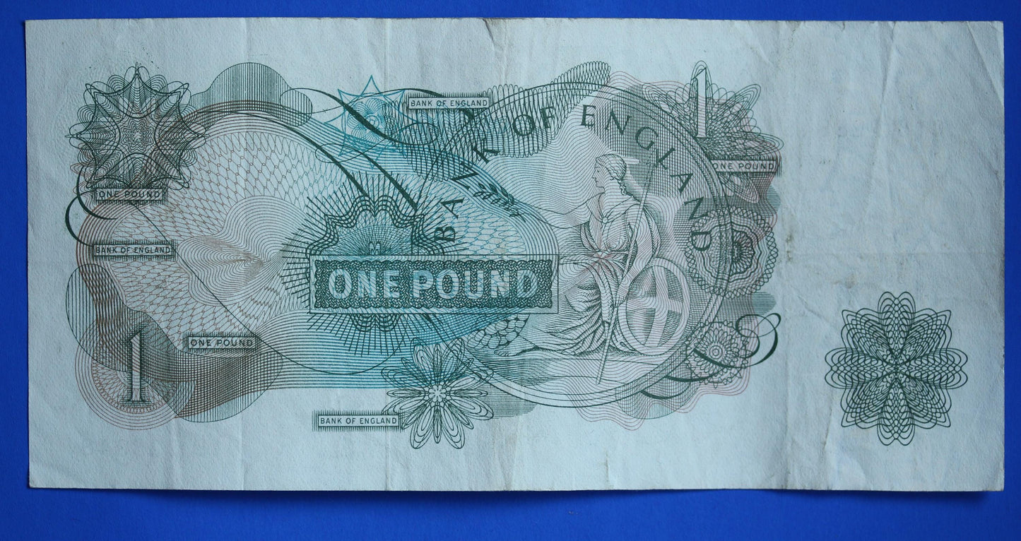 1960 Bank of England One pound, O'Brien "01B" banknote  [07/26 35506]