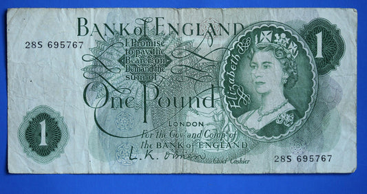 1960 Bank of England One pound, O'Brien "28S" banknote  [07/26 35507]