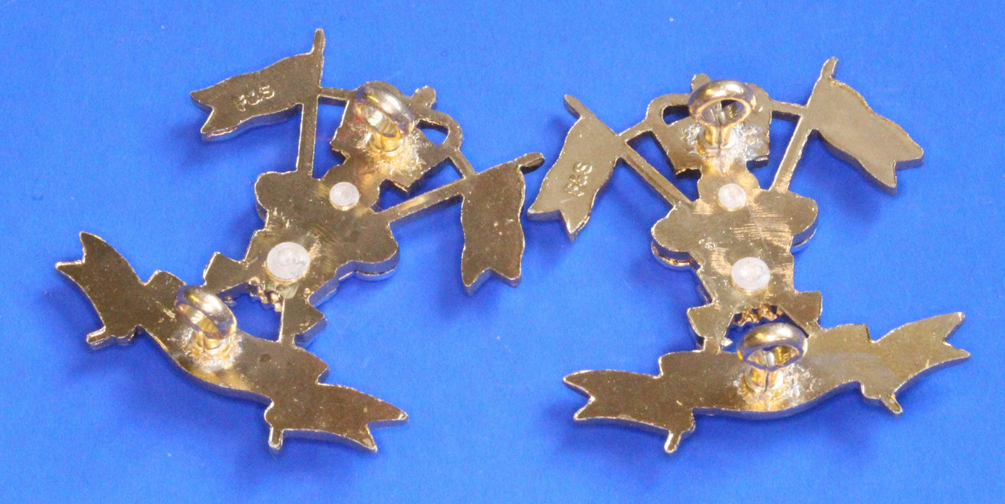 British Army Militaria - Pair of 9th/12th Royal Lancers collar badges, Staybrite    [07/26 35522]