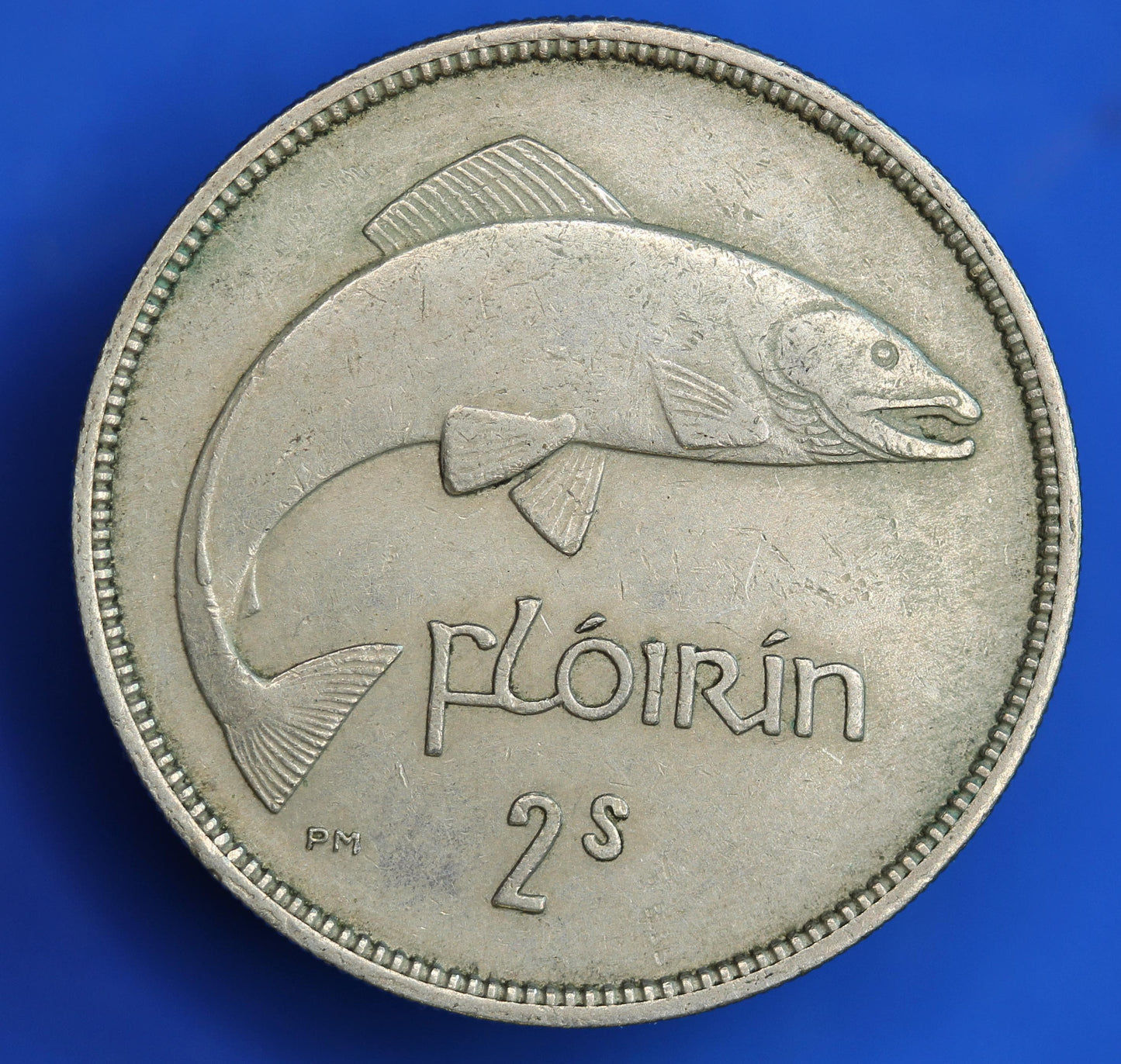 GENUINE 1955 Irish florin two shillings Ireland EIRE, Salmon Coin [08/26 35578]