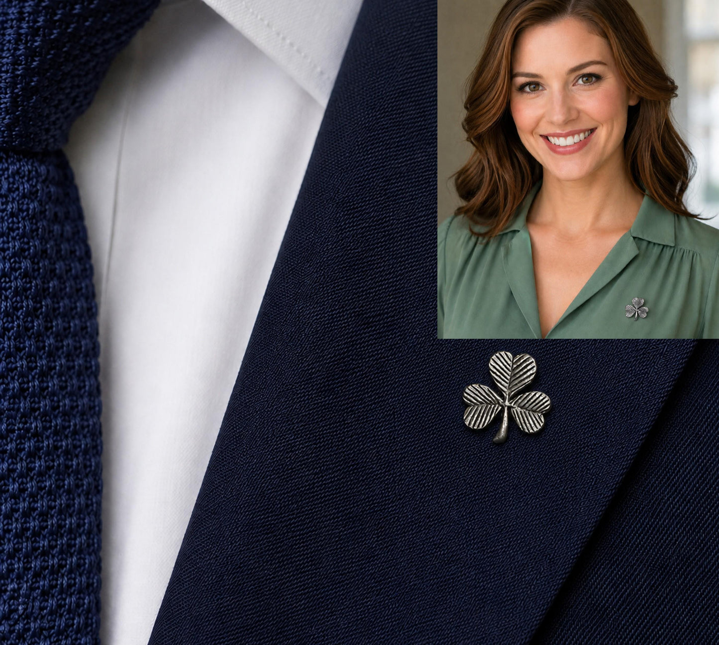 Irish Shamrock made in pewter, supplied on a pin with clasps, 22mm [PP G52]
