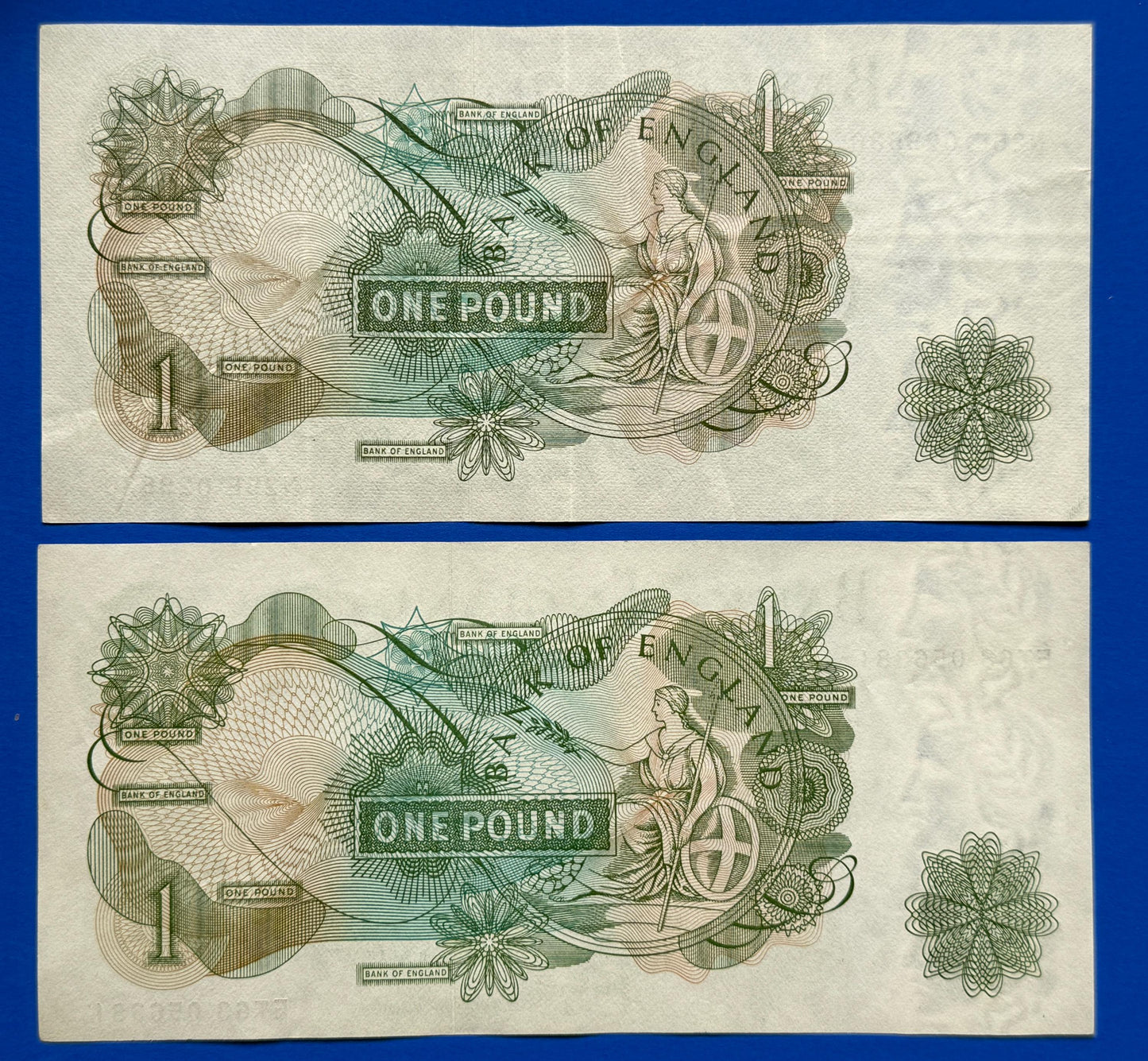 2x Bank of England One pound, Page, Fforde, Elizabeth II banknotes [08/26 35694]
