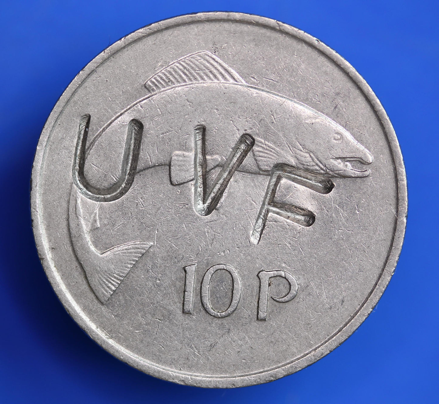 1974 Irish Ireland EIRE Ten Pence 10p, DEFACED, Protest coin               [08/26 35736]