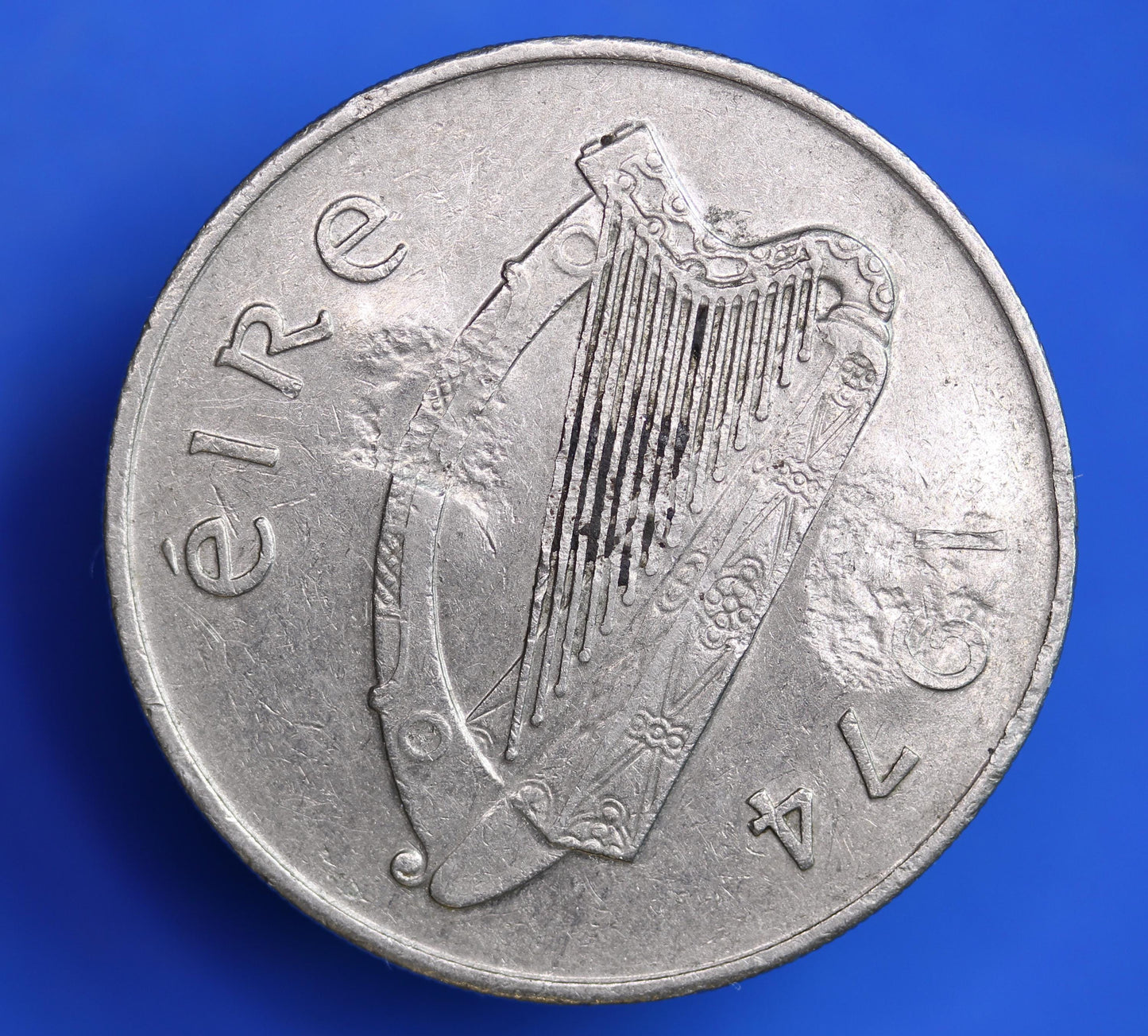 1974 Irish Ireland EIRE Ten Pence 10p, DEFACED, Protest coin               [08/26 35736]