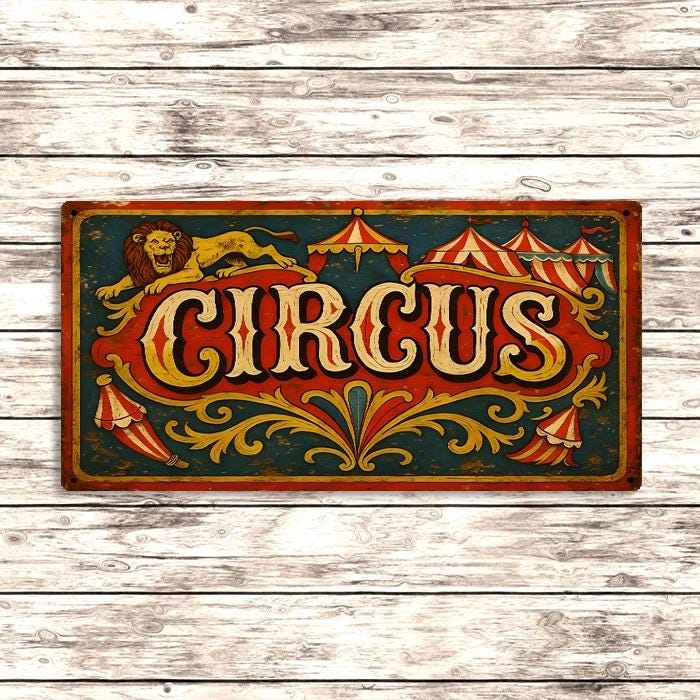 Metal Vintage Style Sign Circus Advertising Lion Tents Scroll 12x6 inch               [CIRC01]