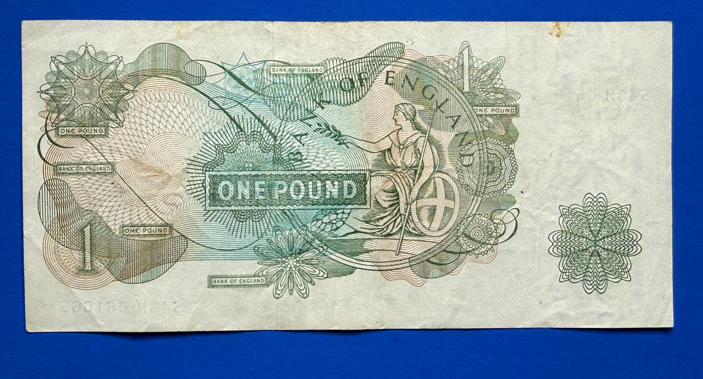 1967 Bank of England One pound, Fforde "S43M", Elizabeth II Replacement banknote [08/26 35692]
