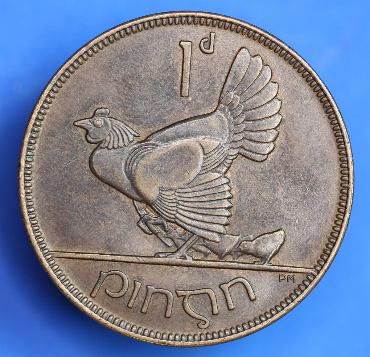 1928 Irish Penny Pennies 1d EIRE Ireland coin, Hen with Chicks [09/26 35587]