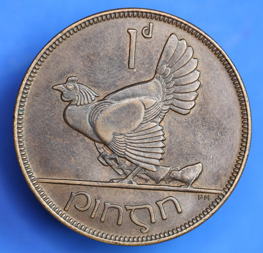 1928 Irish Penny Pennies 1d EIRE Ireland coin, Hen with Chicks [09/26 35587]