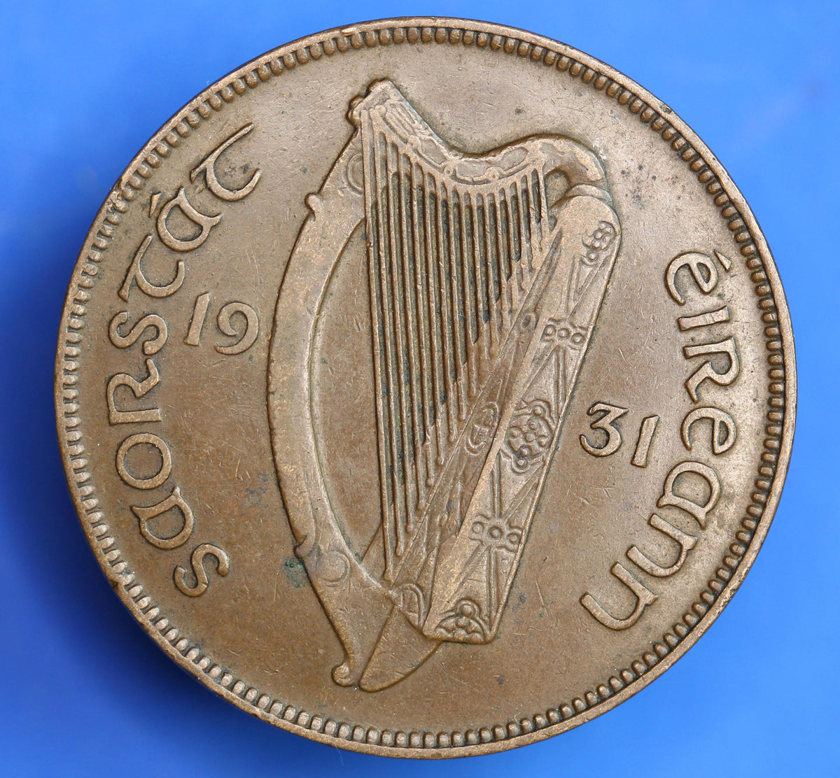 1931 Irish Penny Pennies 1d EIRE Ireland coin, Hen with Chicks [09/26 35588]