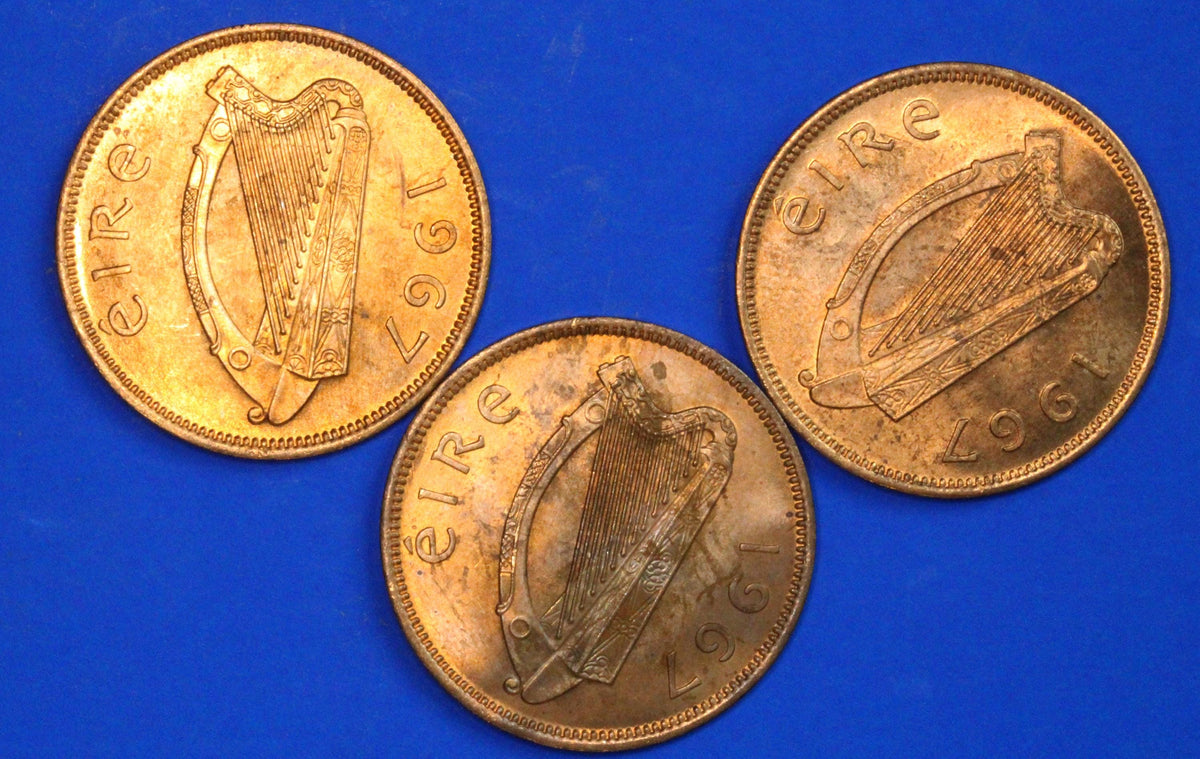 3 GENUINE 1967 Irish Half Pennies 1/2d EIRE Ireland coin, Sow & Piglets [09/26 35817]