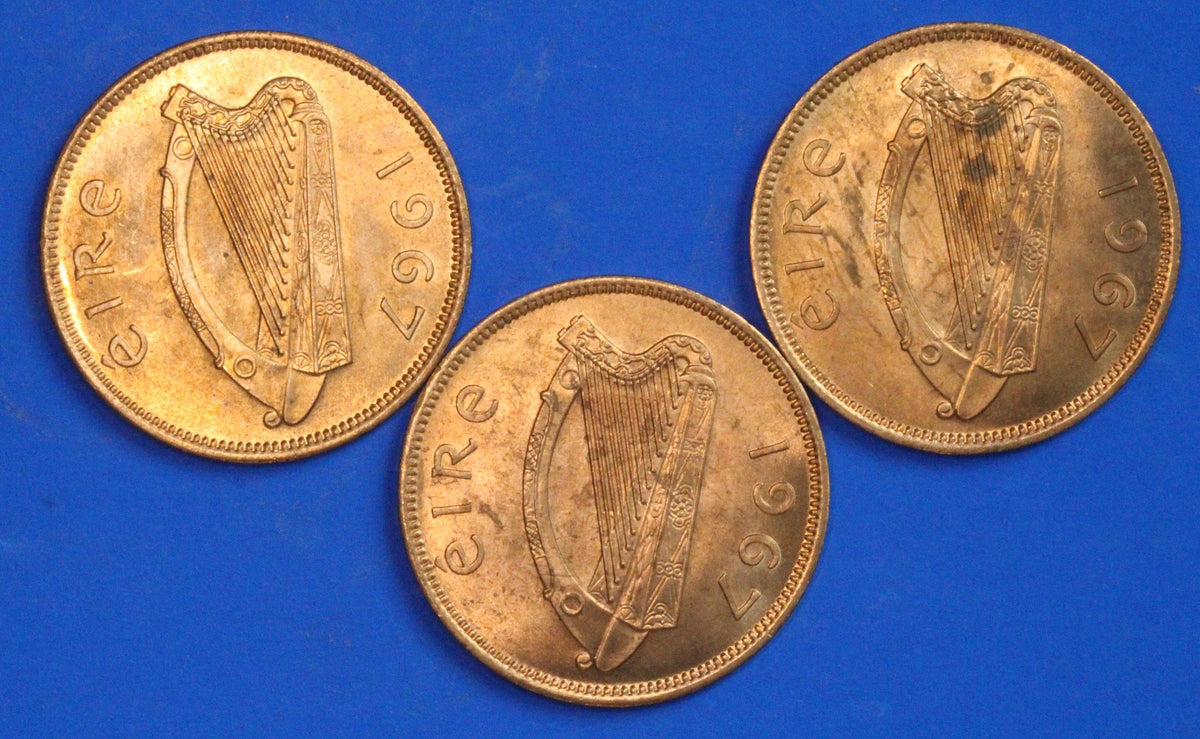3 GENUINE 1967 Irish Half Pennies 1/2d EIRE Ireland coin, Sow & Piglets [09/26 35819]