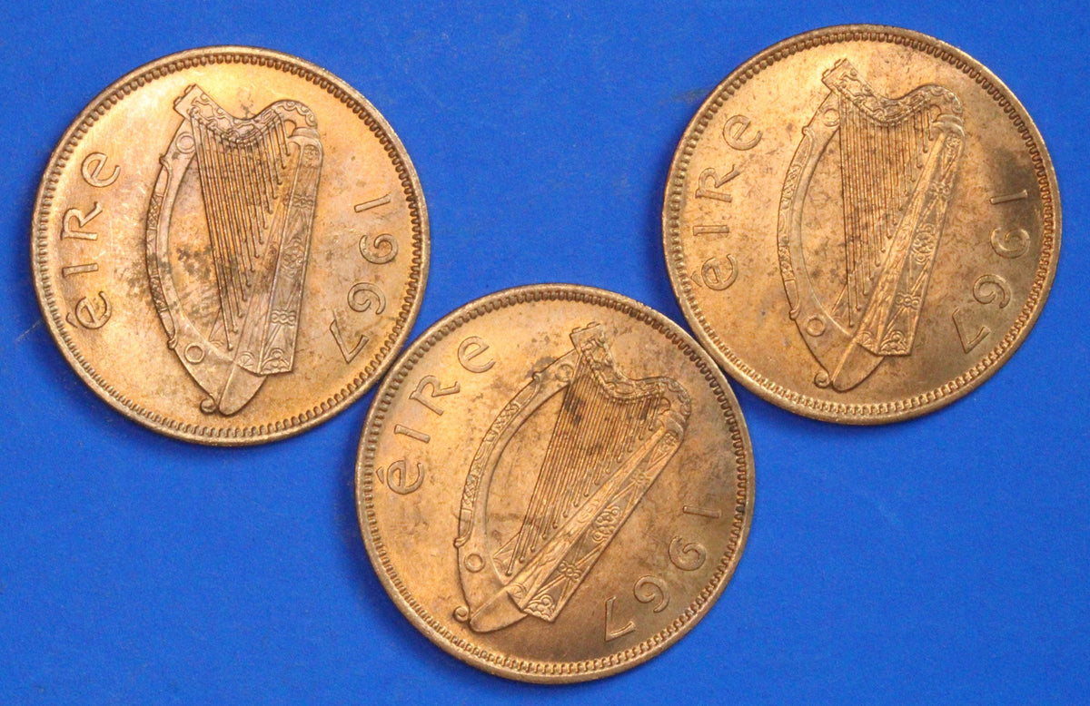 3 GENUINE 1967 Irish Half Pennies 1/2d EIRE Ireland coin, Sow & Piglets [09/26 35822]
