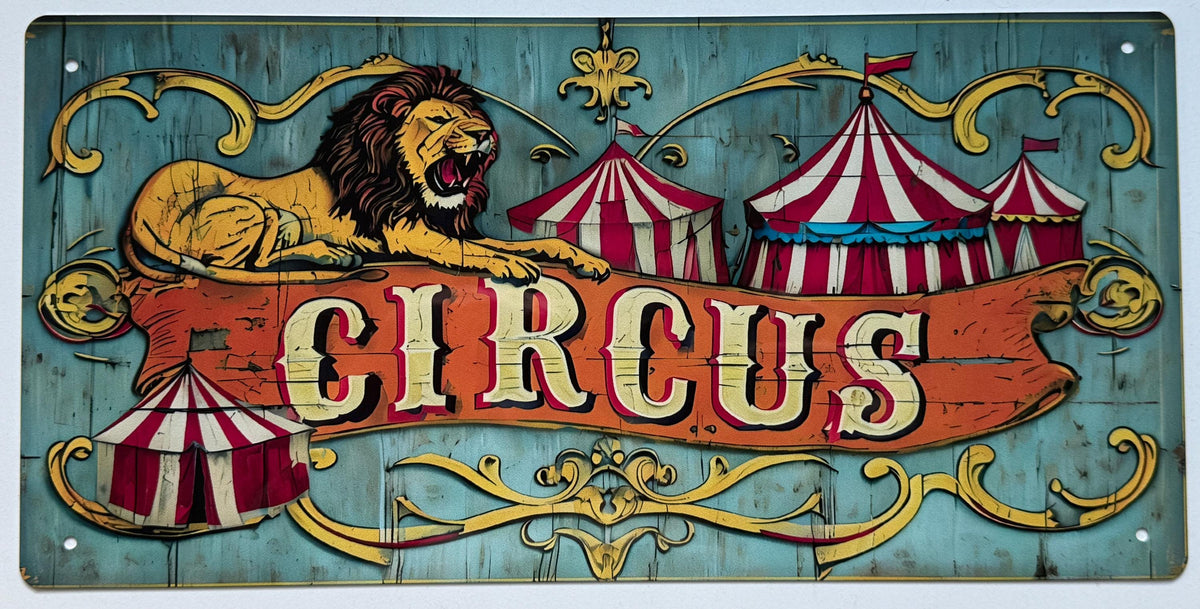 Metal Vintage Style Sign Circus Advertising Lion & Big Top Carnival Wall Art 12x6 inch               [CIRC02]