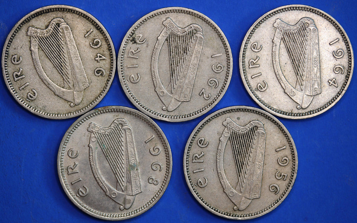 GENUINE 5 Irish Threepences 3d Ireland EIRE, Irish Hare coins [10/26 35741]
