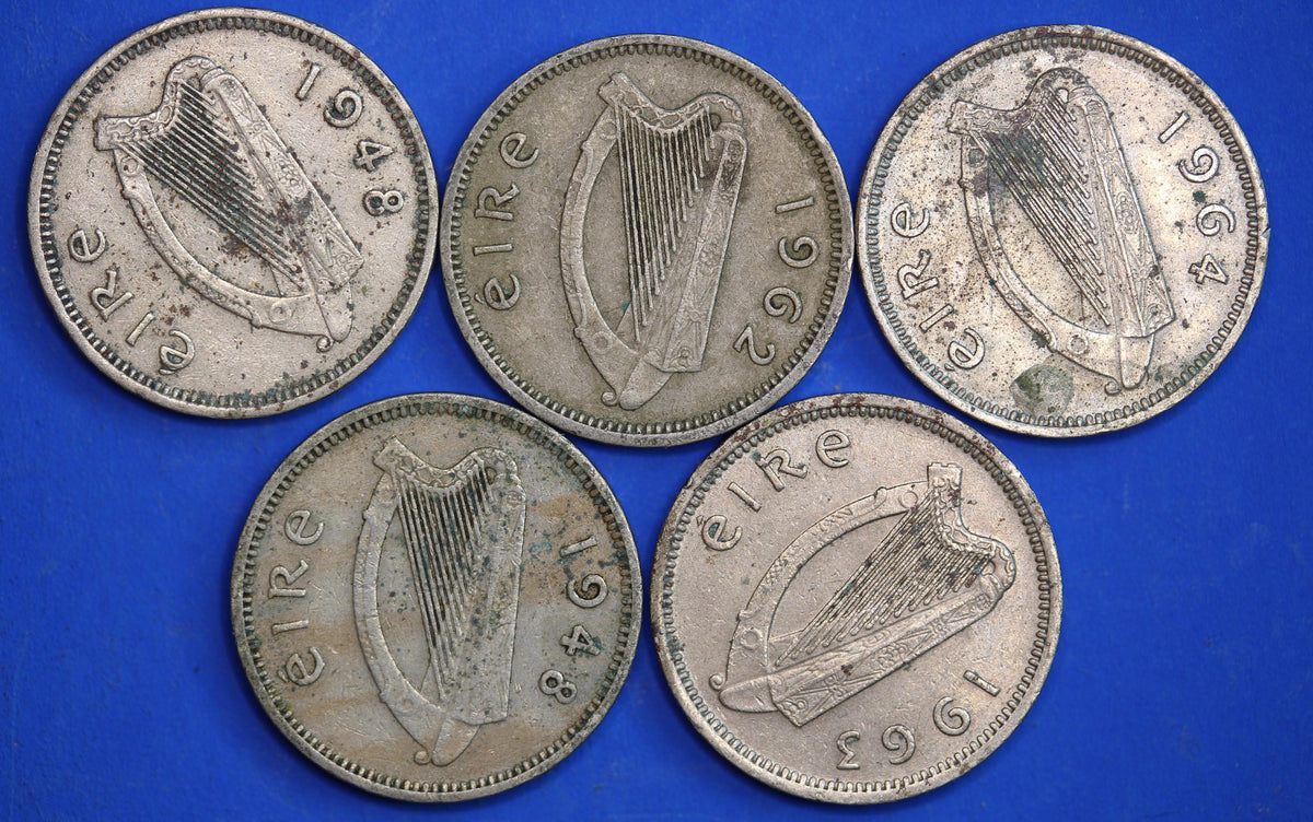 GENUINE 5 Irish Threepences 3d Ireland EIRE, Irish Hare coins [10/26 35742]