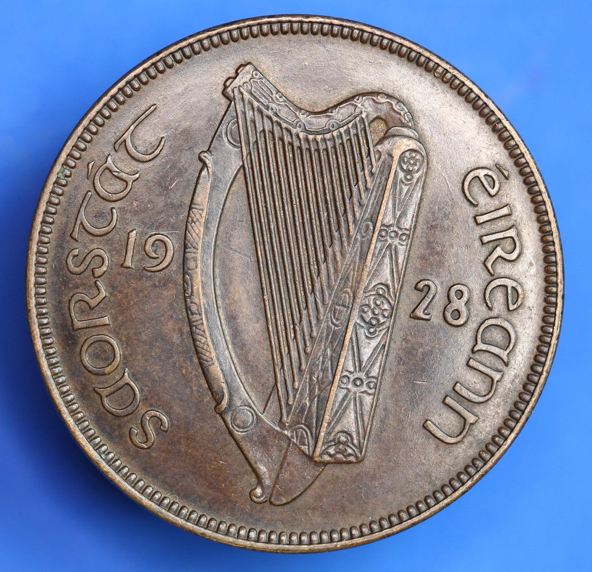 1928 Irish Penny Pennies 1d EIRE Ireland coin, Hen with Chicks [09/26 35587]