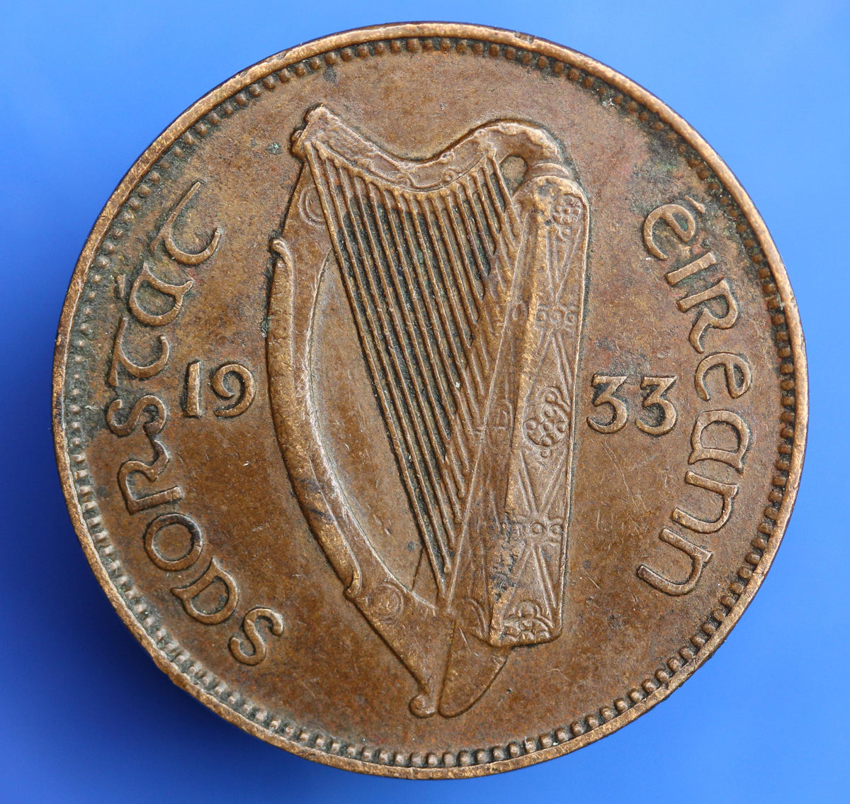 1933 Irish farthing, quarter penny EIRE Ireland coin, Woodcock, high grade [09/26 35602]