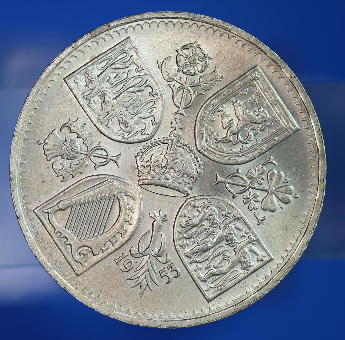 British Coin -  1953 Elizabeth II Coronation Crown, five shillings coin  [09/26 35793]