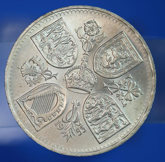 British Coin -  1953 Elizabeth II Coronation Crown, five shillings coin  [09/26 35793]