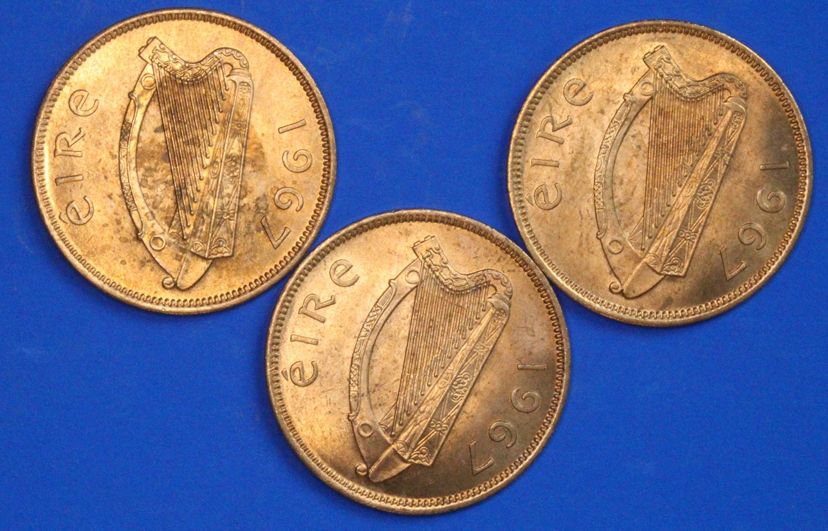 3 GENUINE 1967 Irish Half Pennies 1/2d EIRE Ireland coin, Sow & Piglets [09/26 35818]