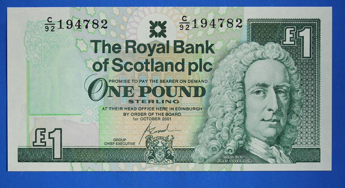2 Royal Bank of Scotland plc One Pound Banknotes, Consecutive Numbers, Scottish Banknotes, Edinburgh Castle   [10/26 35841]
