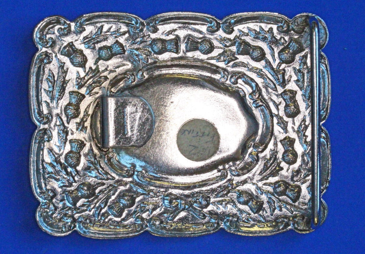 Vintage Chrome Plated Scottish Kilt Belt Buckle Embossed Thistle Design                        [10/26 35860]