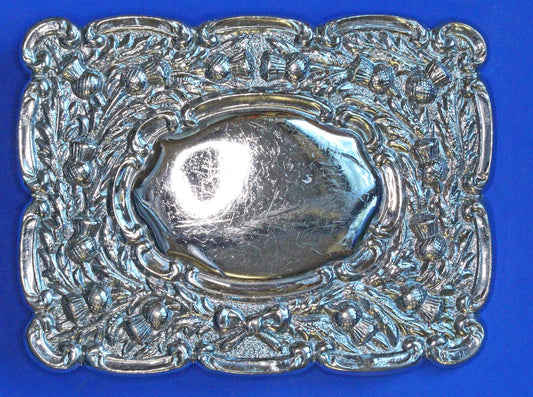 Vintage Chrome Plated Scottish Kilt Belt Buckle Embossed Thistle Design                        [10/26 35860]