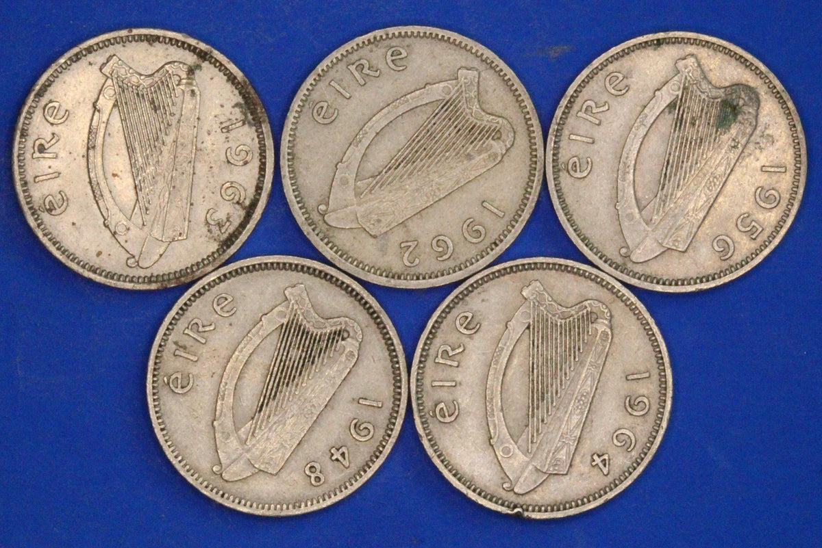 GENUINE 5 Irish Threepences 3d Ireland EIRE, Irish Hare coins, various dates [09/26 35823]