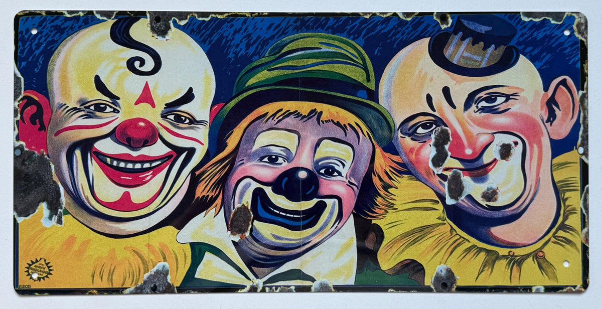 Metal Vintage Style Sign Circus Advertising, Three Clowns 12x6 inch               [CIRC03]