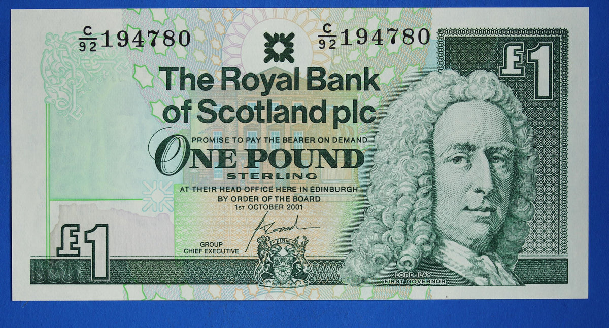 2 Royal Bank of Scotland plc One Pound Banknotes, Consecutive Numbers, Scottish Banknotes, Edinburgh Castle   [09/26 35840]