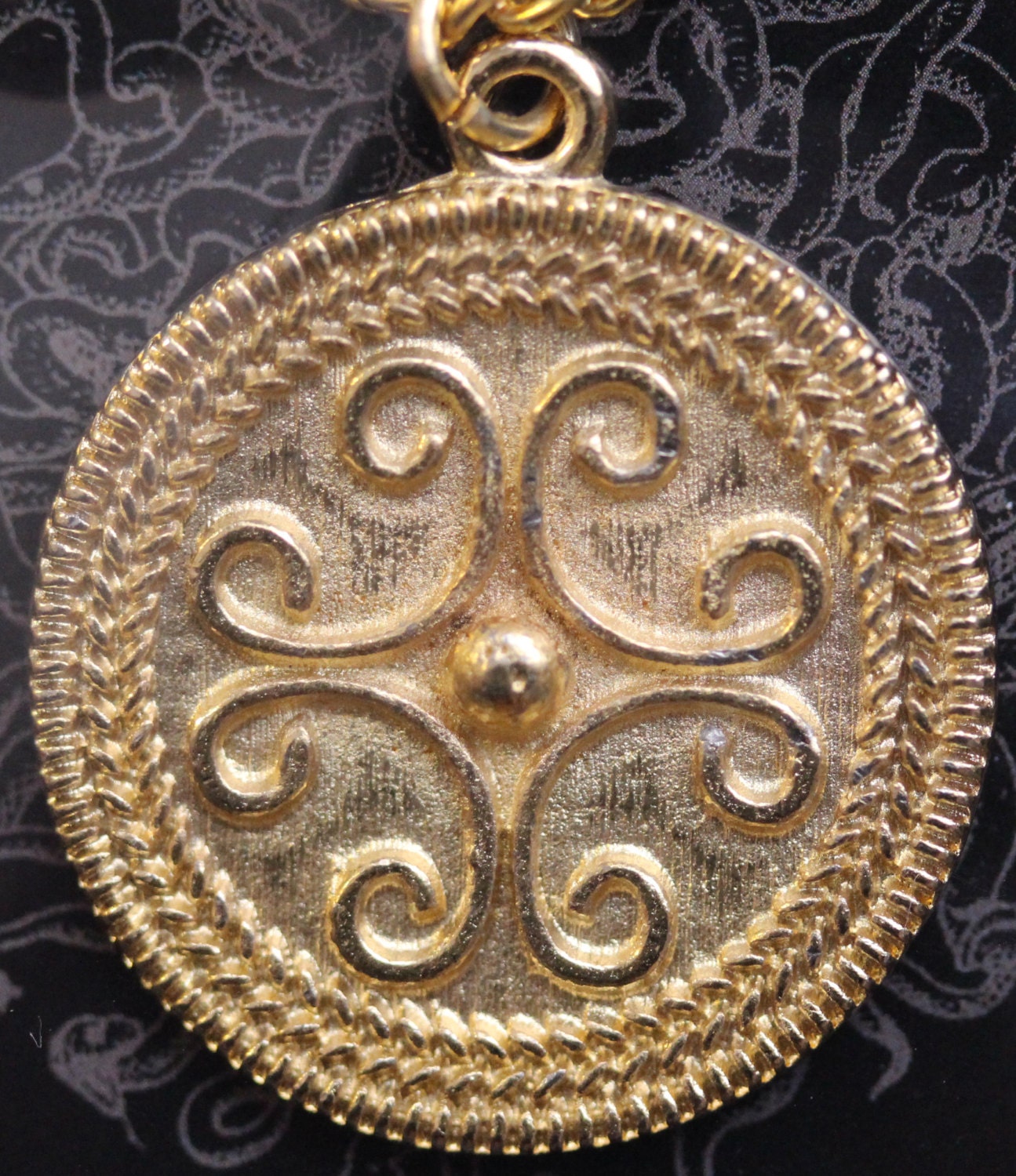 Roman Filigree Scroll Pendant - Gold Plated with information card [RFSPG]