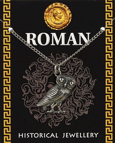 Roman Owl (24mm) Pendant - Pewter - with information card [ROPPCH]