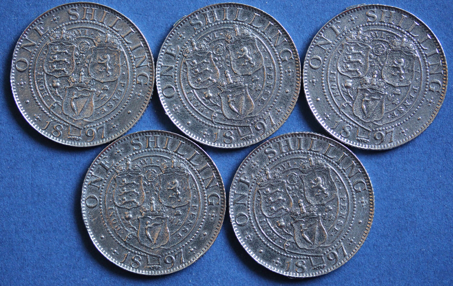 Five 1897 REPRODUCTION Victoria Old Head Shillings Coins [VSCOIN]