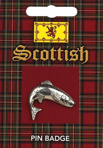 Pewter Scottish salmon made in pewter supplied on a pin with clasp [SSALPIN]