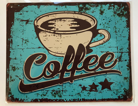 Metal Aluminium Vintage Style Wall Sign - Coffee sign 10x8 inch [COFF1]