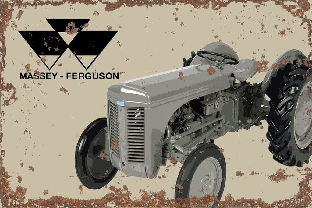 Metal Aluminium Vintage Style Wall Sign - Grey Massey Ferguson Tractor, 10x8 inch [MF01]