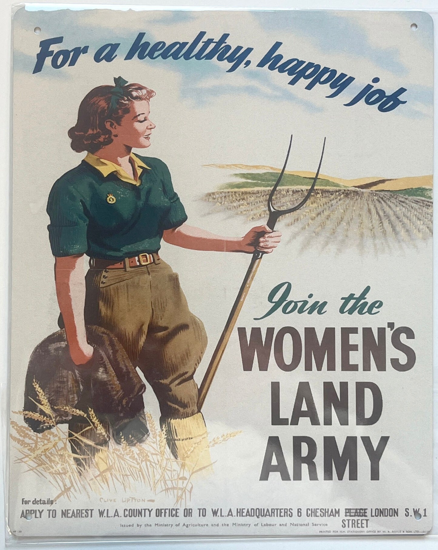 Metal Vintage Style Wall Sign - For A Healthy Happy job Join The Womans Land Army - Metal Propaganda Wall Sign, 10x8 inches [WW2b]