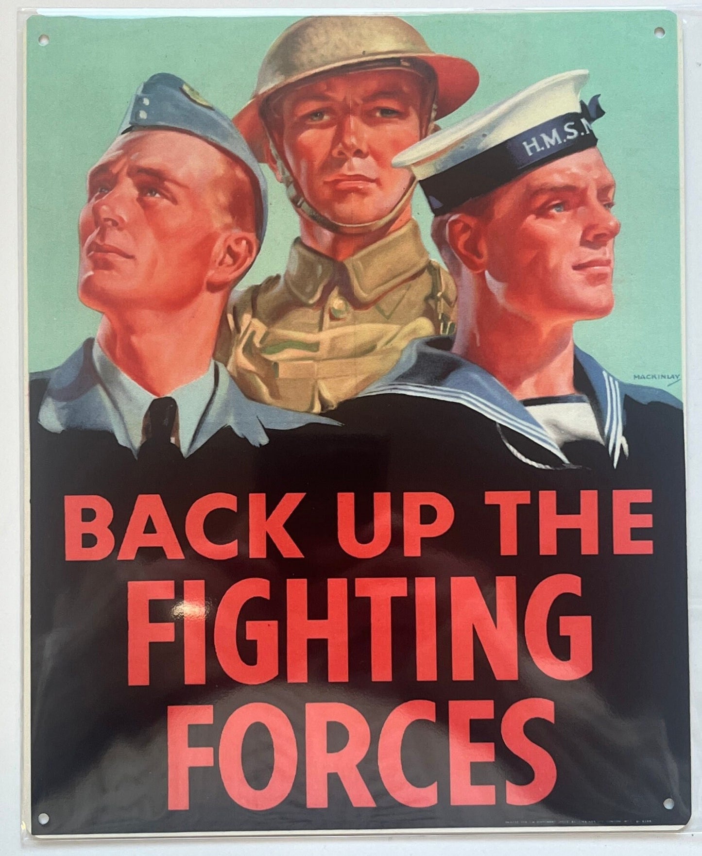 Metal Vintage Style Wall Sign - Back Up The Fighting Forces - Metal Propaganda Wall Sign, 10x8 inches [WW2a]