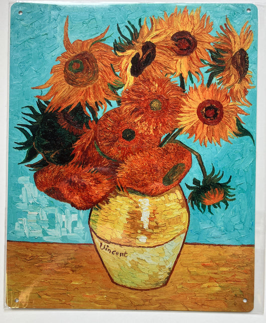 Metal Vintage Style Wall Sign - Vincent Van Gogh Sunflowers - Metal Fine Art Wall Sign 10x8 inch [VANG1]