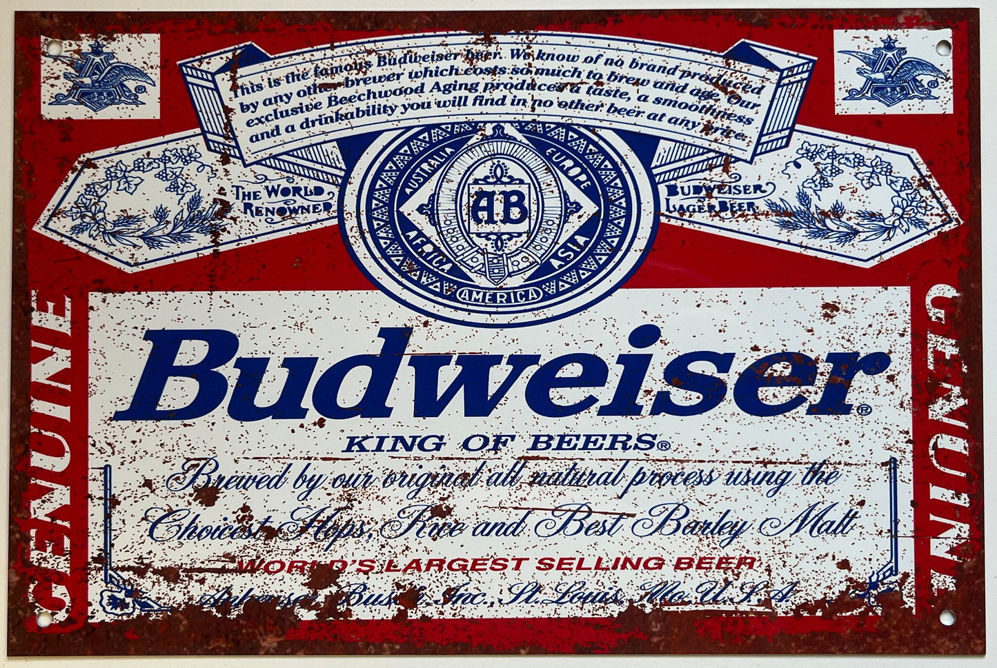 Metal Vintage Style Wall Sign - Budweiser Advertising Sign, Rusty look, 10.5 x 7 inch [BUD1]